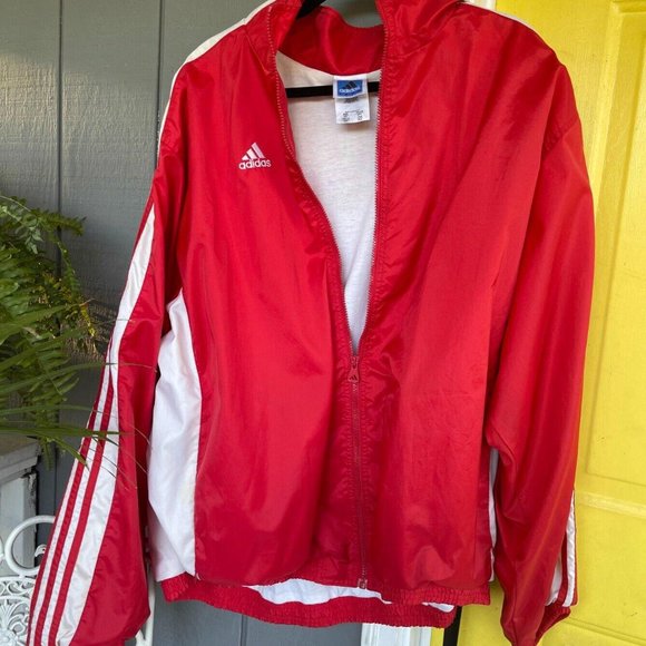 adidas Other - Vintage Adidas Track Jacket Embroidered Red 3 White Stripe Men's Sz 2XL Y2K 90s